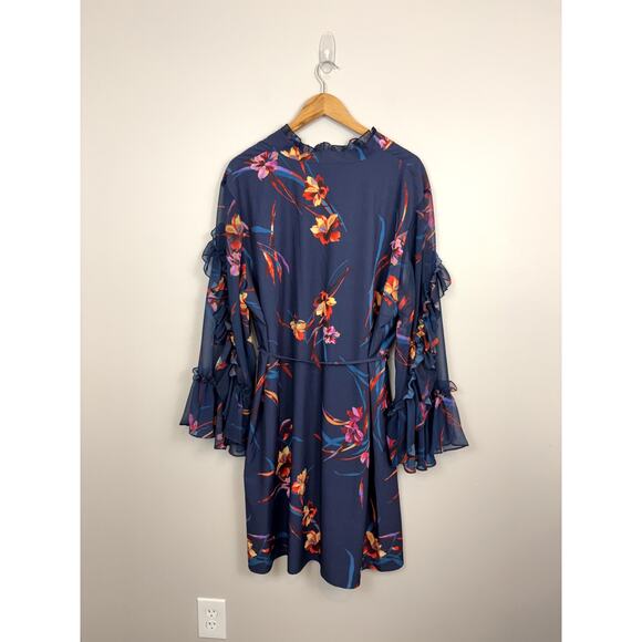 C Wonder Christian Siriano Mock Neck Ruffle Detail Dress 2X Blue Floral NWT - Picture 8 of 10